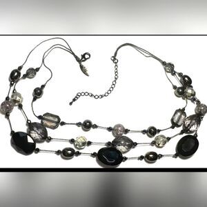 Vtg Jewelry Necklace Signed NEW YORK Chain Multi Black Silver AB 17.5-20.5